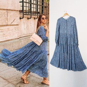 Zara Blue Angel Long Sleeve Prairie Tiered Midi Maxi Dress S Blogger's Favorite